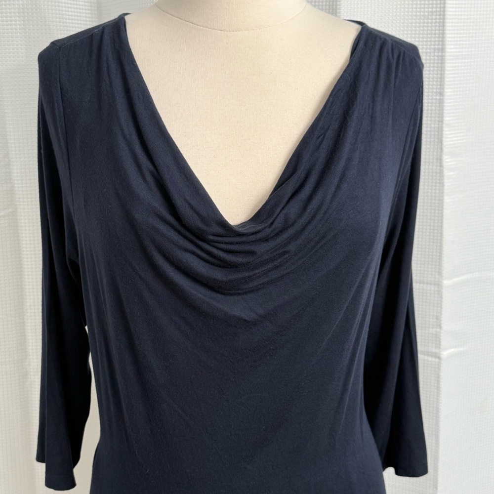 212 Collection Women's 3/4 Sleeves, Easywear Draped Cowl Neck Top, Navy, Size XL - Picture 2 of 7